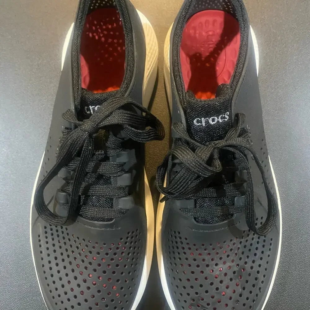 Crocs LiteRide Pacer Shoes Men’s 9 Black Lace Up Comfort Water Pool Sneakers